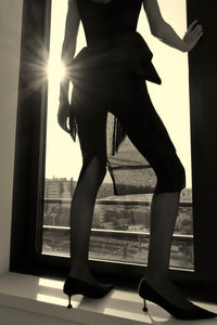 Styled view CAMILLA AND MARC Noe Skirt in Black with a sheer high‑waisted pencil midi silhouette.