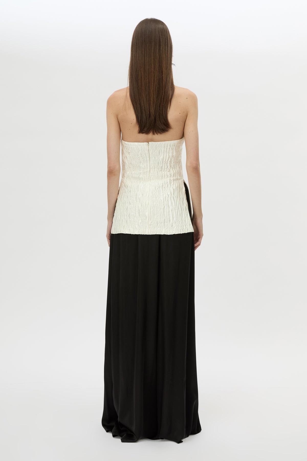 Back view CAMILLA AND MARC Elise Top in Cream with sculpted fit, off‑shoulder design and side hem splits.