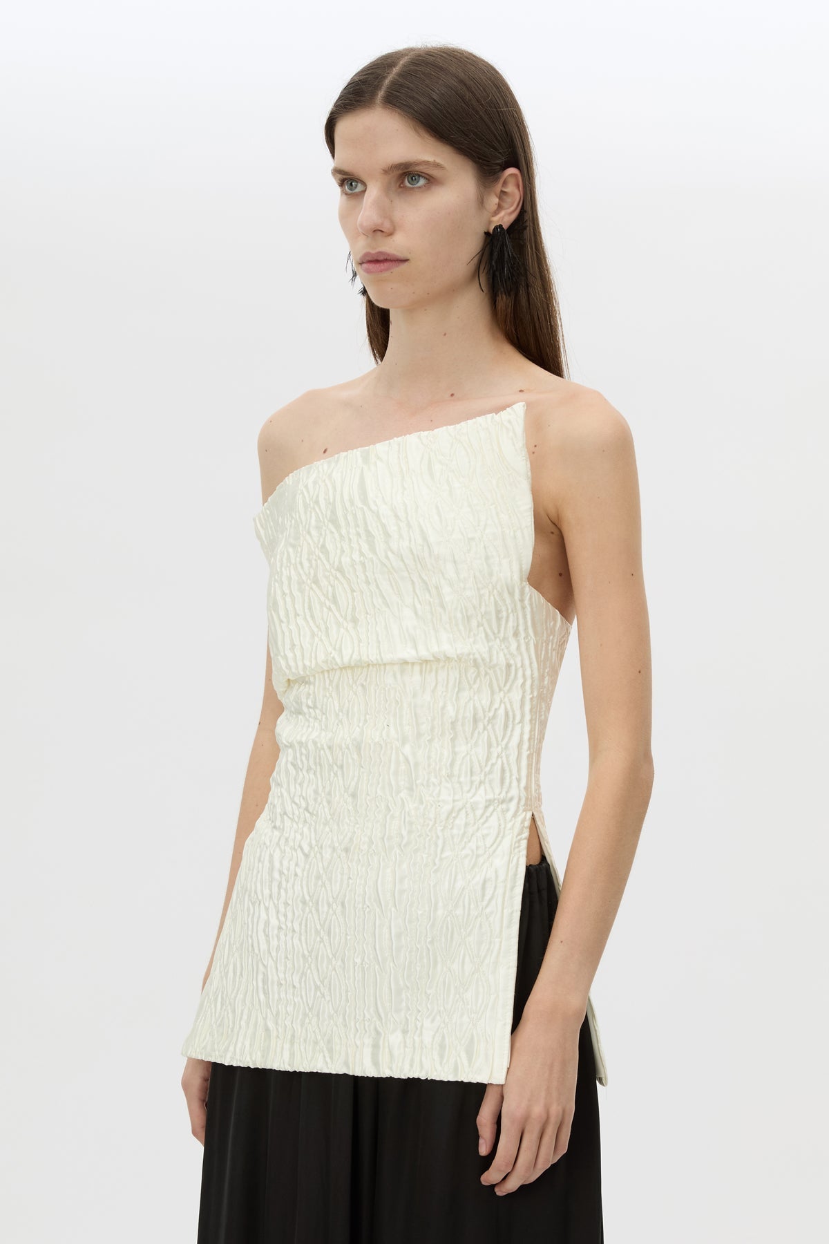 Cropped view CAMILLA AND MARC Elise Top in Cream with sculpted fit, off‑shoulder design and side hem splits.