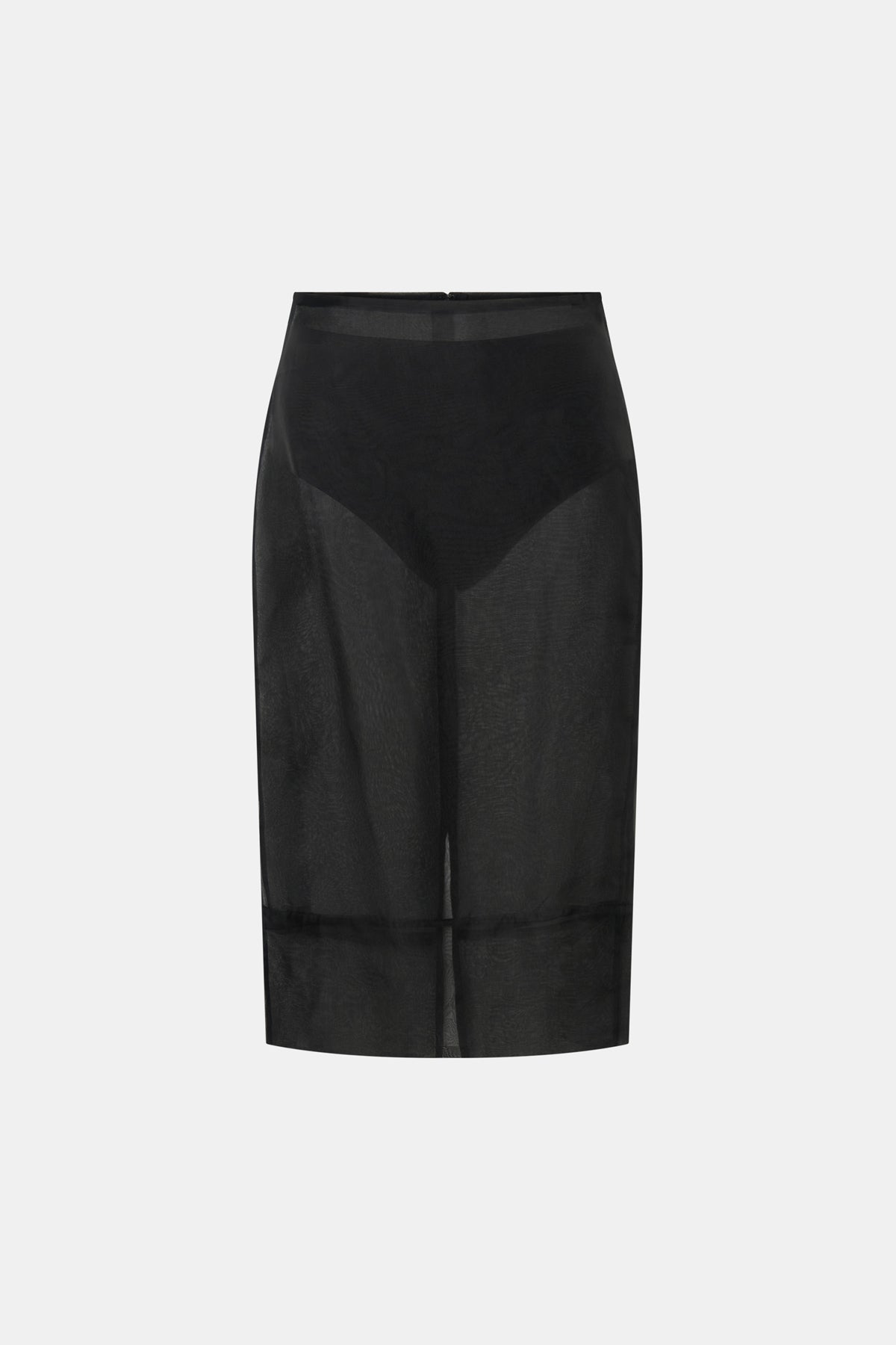 Ghost view CAMILLA AND MARC Noe Skirt in Black with a sheer high‑waisted pencil midi silhouette.